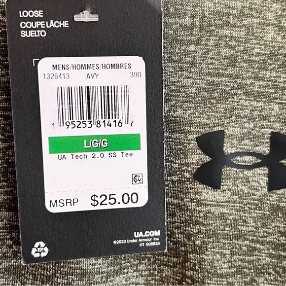 NWT Under Armour Men's Green Black UA Tech 2.0 S/S Tee T- Shirt gym large cardio - Picture 8 of 10